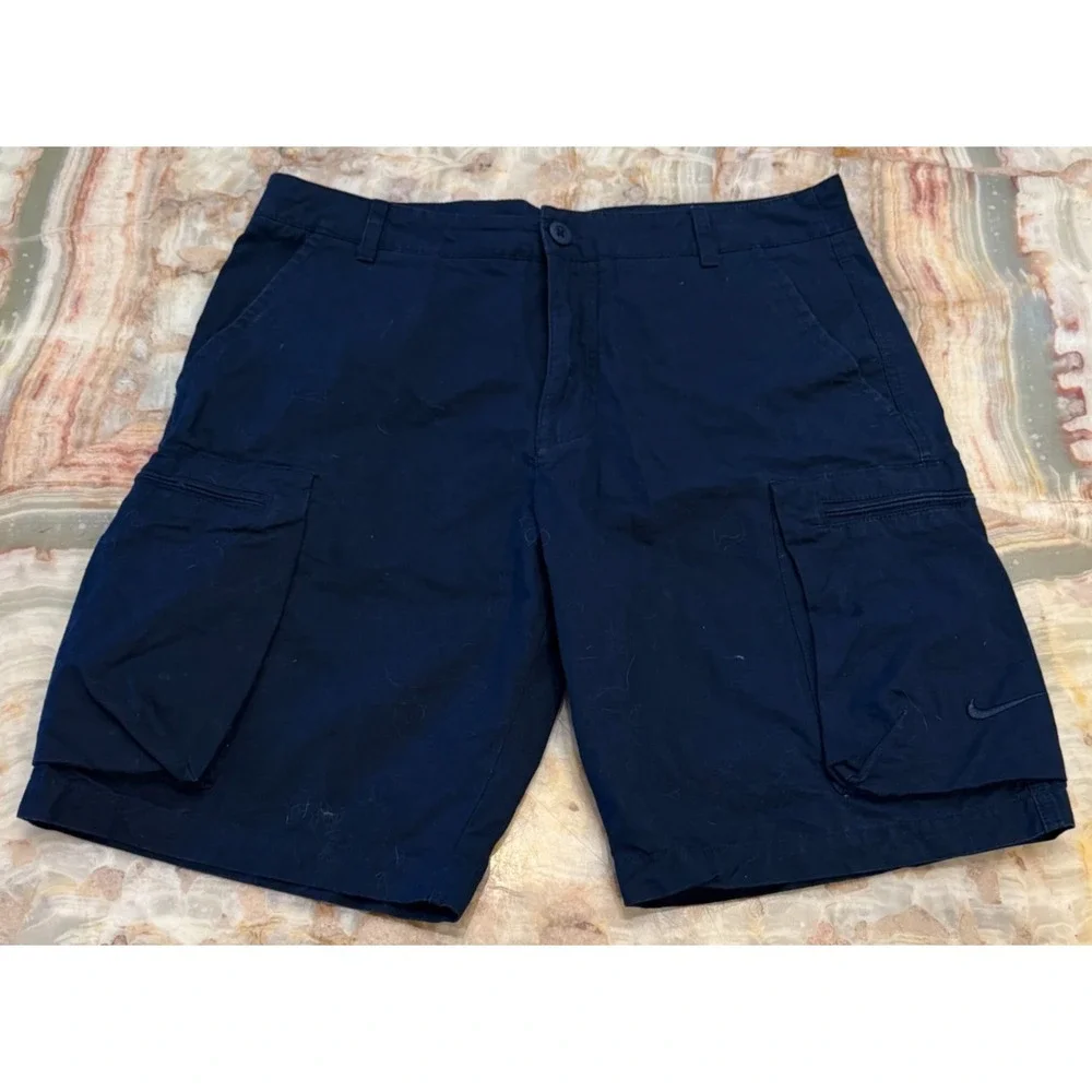 Nike Utility Cargo Shorts Mens Navy‎ Flat Front Zipper Pockets Logo Outdoor 34